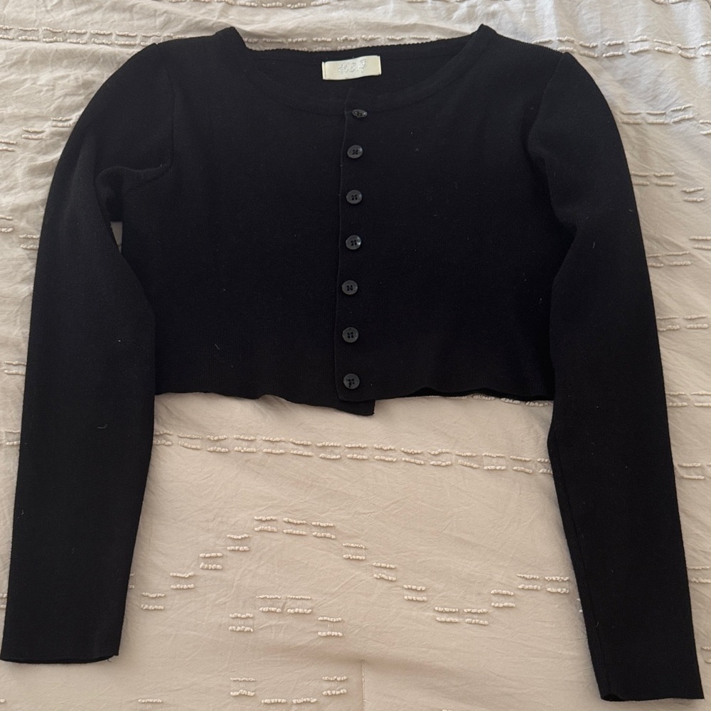 Cropped Black Button-Up Cardigan – Size X/S